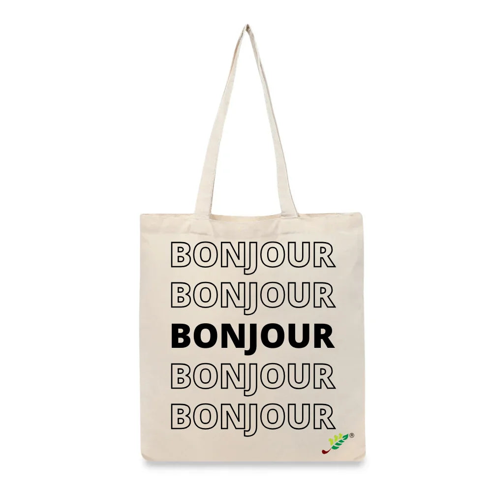 BYFT Typography Tote Bag – “Bonjour” Minimal Text Printed Tote | Reusable Everyday Carry (Set of 1)
