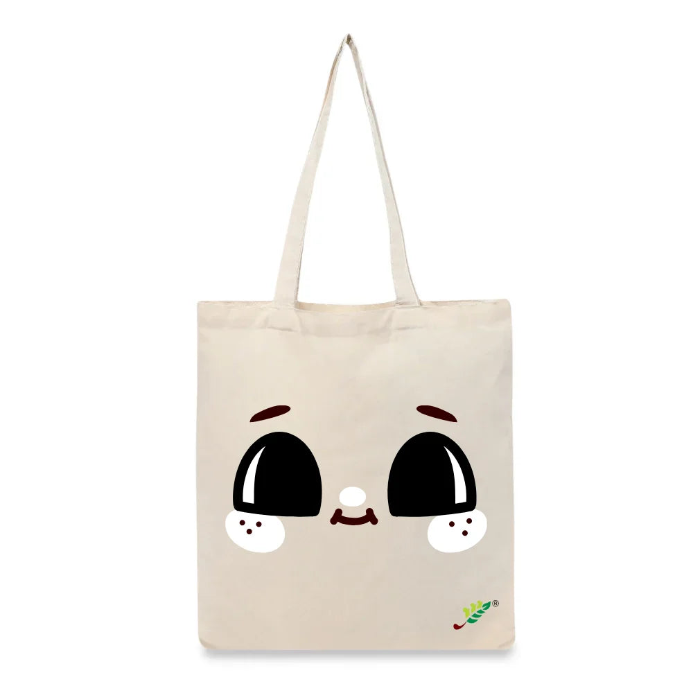 BYFT Adorable Smile Tote Bag – Cute Wide-Eyed Printed Reusable Tote | Eco-Friendly Daily Carry Bag (Set of 1)