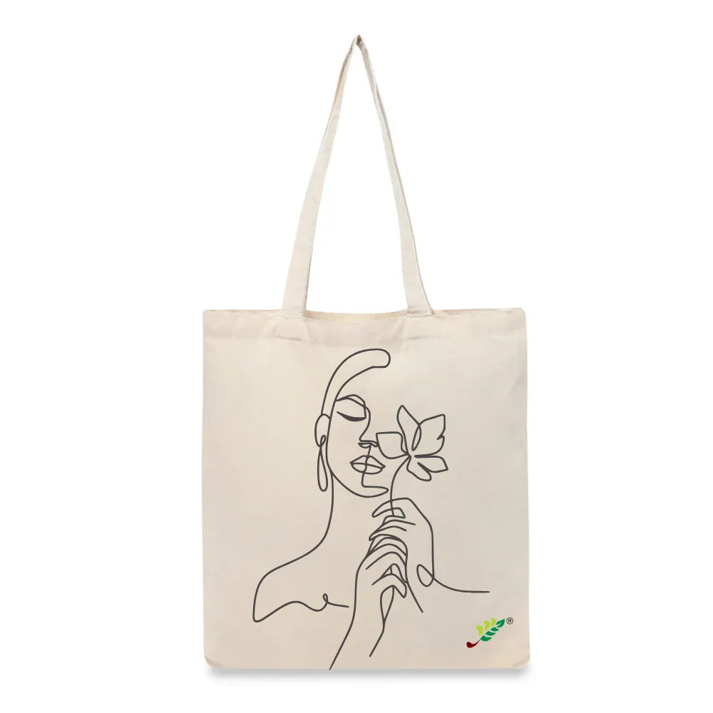 BYFT Minimalist Art Tote Bag – “Blossom Muse” Elegant Line Art Printed Tote | Reusable Everyday Carry (Set of 1)