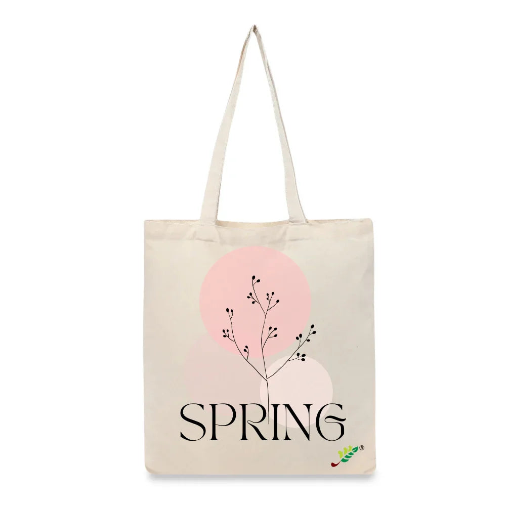 BYFT Spring Floral Tote Bag – Elegant Botanical "Spring" Printed Reusable Tote | Eco-Friendly Daily Carry Bag (Set of 1)