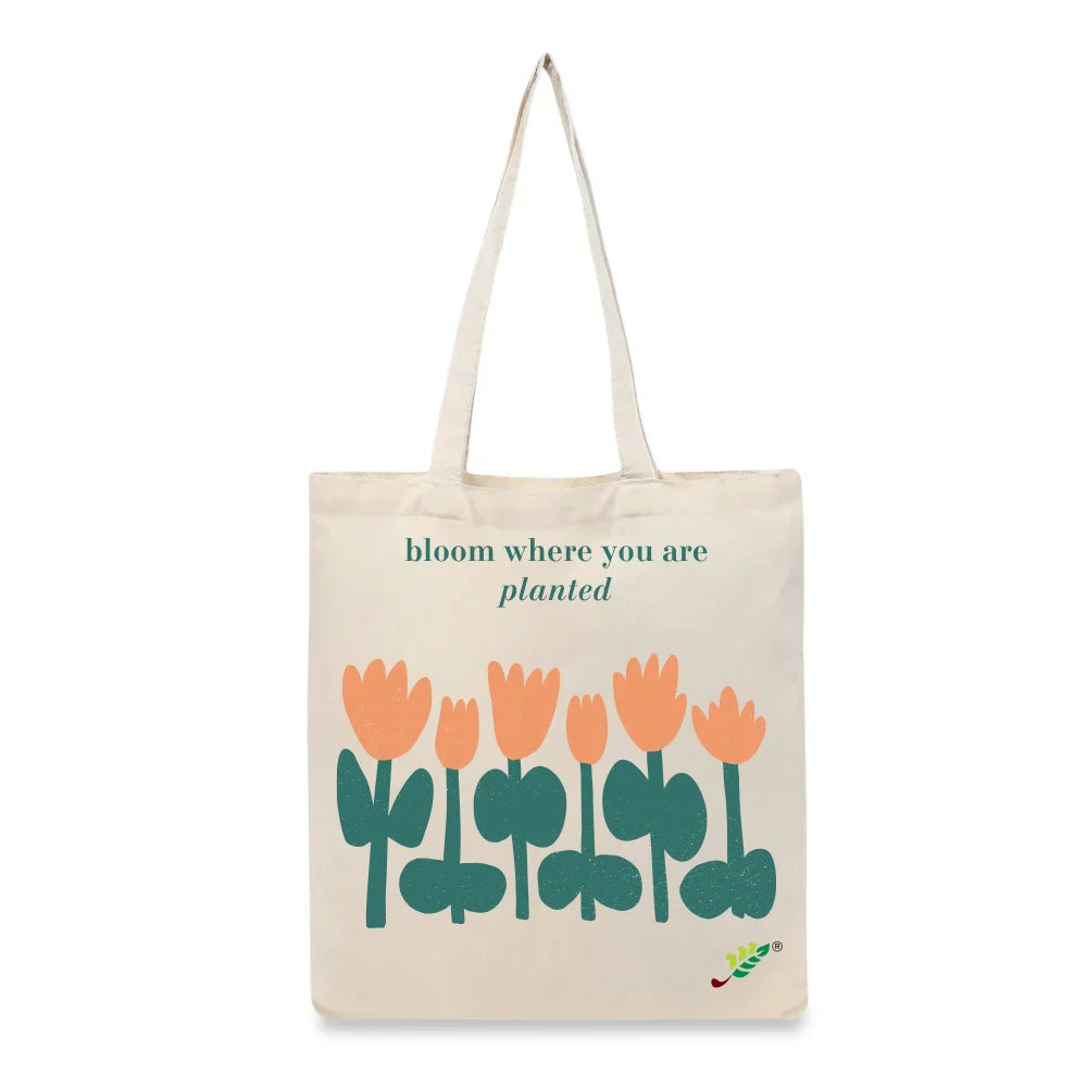 BYFT Inspirational Floral Tote Bag – “Bloom Where You Are Planted” Motivational Printed Tote | Reusable Everyday Carry (Set of 1)