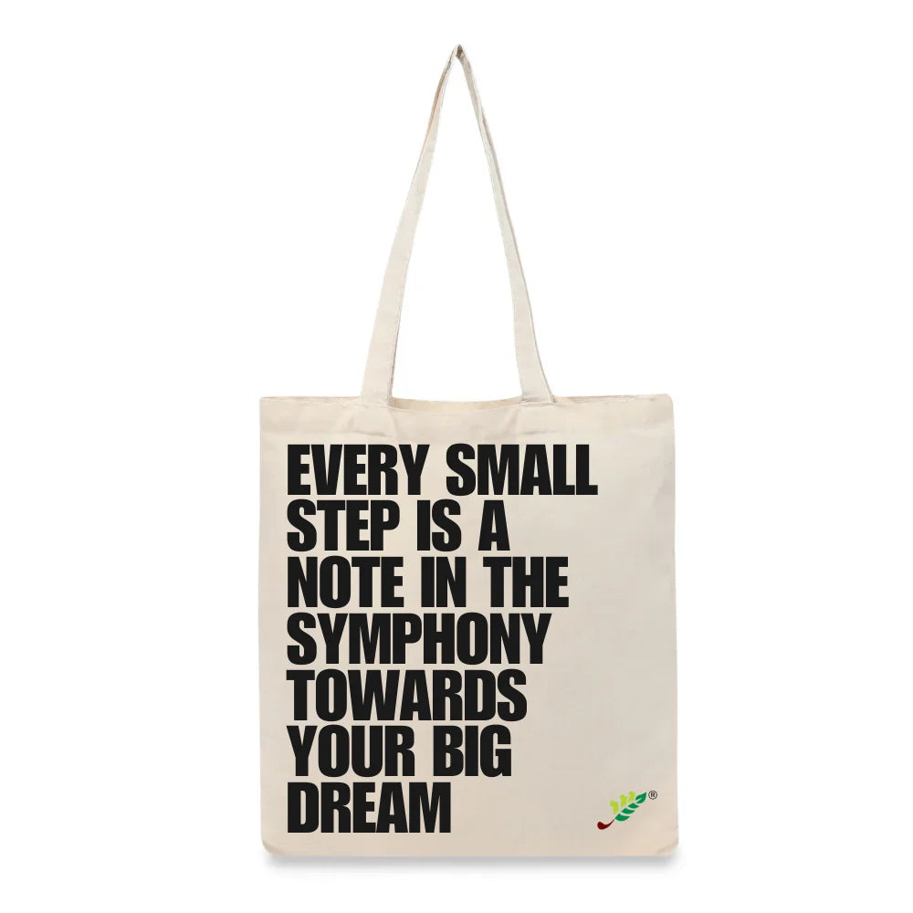 BYFT Inspirational Quote Tote Bag – “Every Small Step” Symphony Printed Reusable Tote | Eco-Friendly Daily Carry Bag (Set of 1)