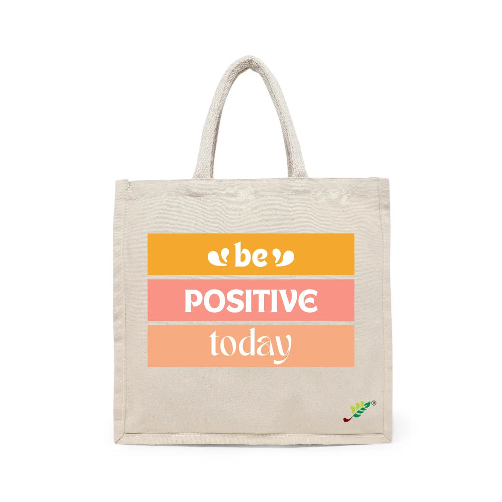 BYFT Motivational Tote Bag "Be Positive Today", Inspirational Printed Reusable Tote Everyday Eco-Friendly Carry Set of 1