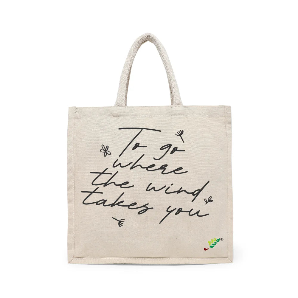 BYFT Inspirational Quote Tote Bag – “To Go Where the Wind Takes You” Reusable Tote | Eco-Friendly Daily Carry Bag (Set of 1)