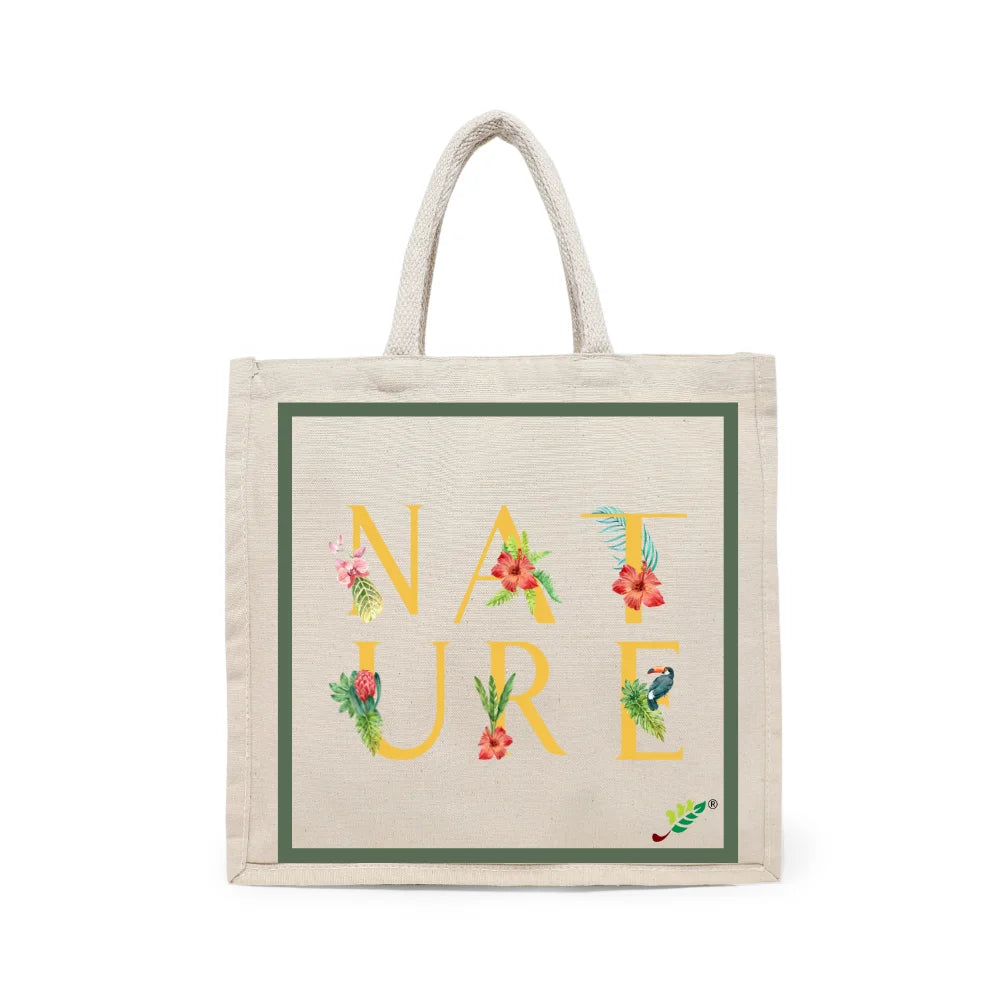 BYFT Tropical Botanical Tote Bag – “NATURE” Floral & Toucan Reusable Tote | Eco-Friendly Daily Carry Bag (Set of 1)