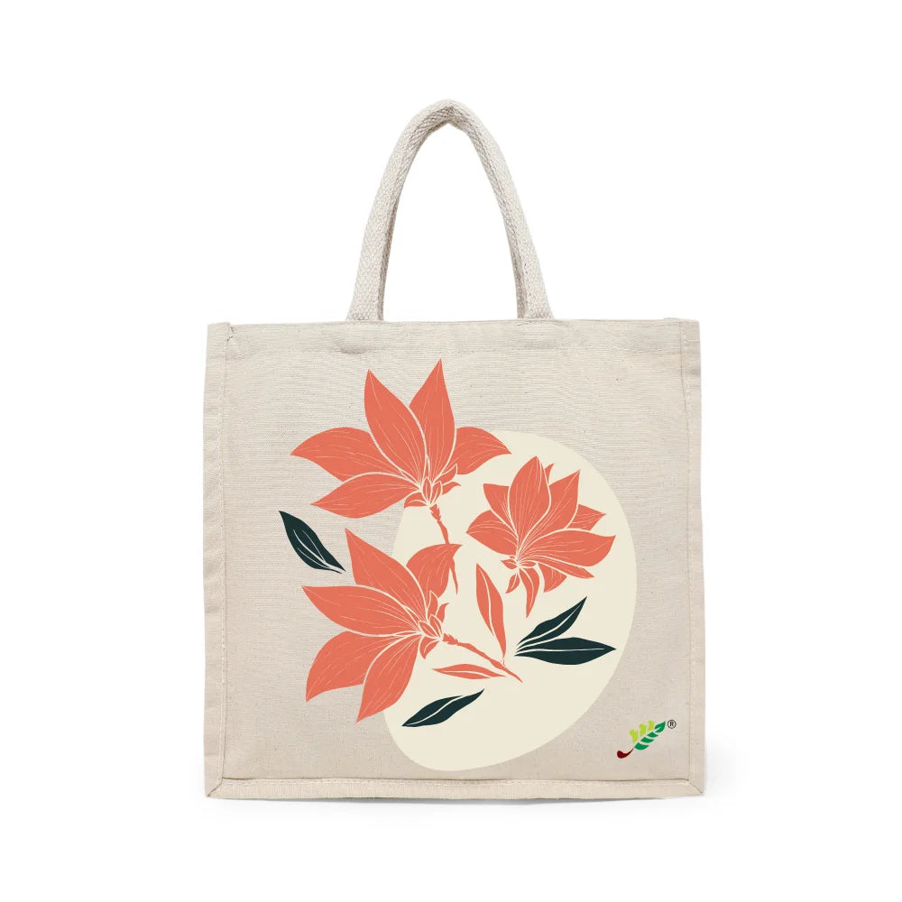 BYFT Elegant Floral Tote Bag – Coral Bloom Printed Reusable Tote | Eco-Friendly Daily Carry Bag (Set of 1)