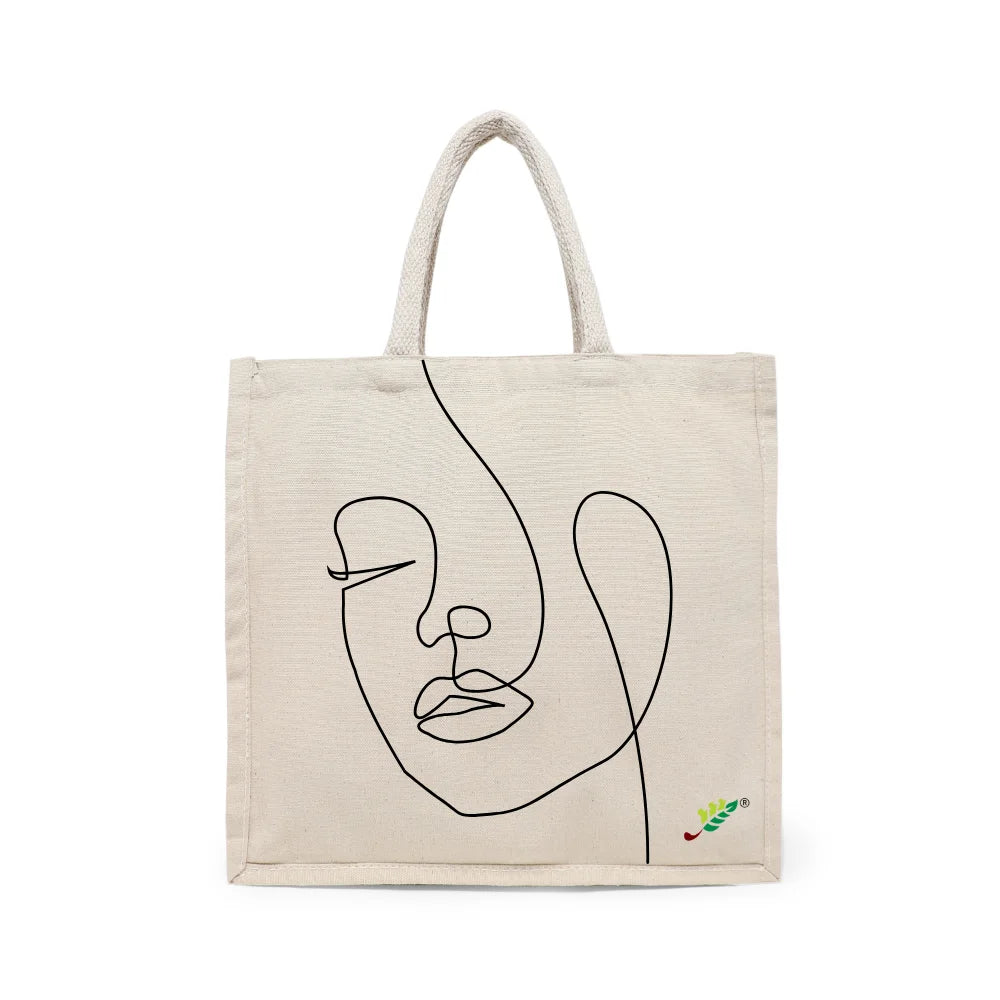BYFT Minimalist Face Art Tote Bag – “Line of Being” One-Line Printed Reusable Tote | Eco-Friendly Daily Carry Bag (Set of 1)