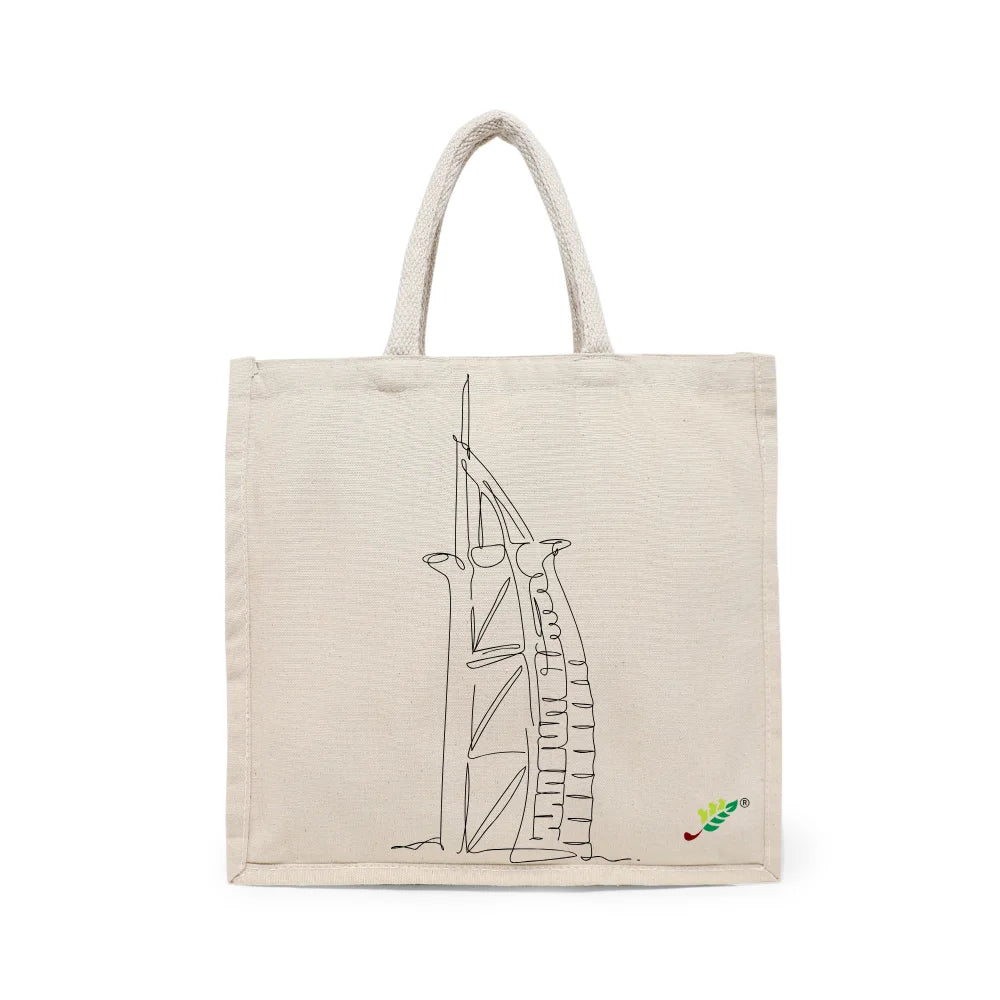 BYFT Minimal Line Art Tote Bag – “Burj Al Arab” Iconic Architecture Printed Tote | Reusable Everyday Carry (Set of 1)