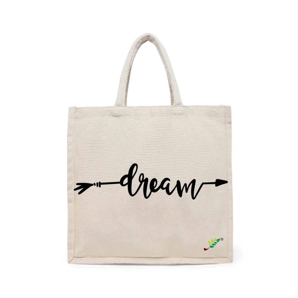 BYFT Inspirational Typography Tote Bag – “Dream” Arrow Printed Reusable Tote | Eco-Friendly Daily Carry Bag (Set of 1)