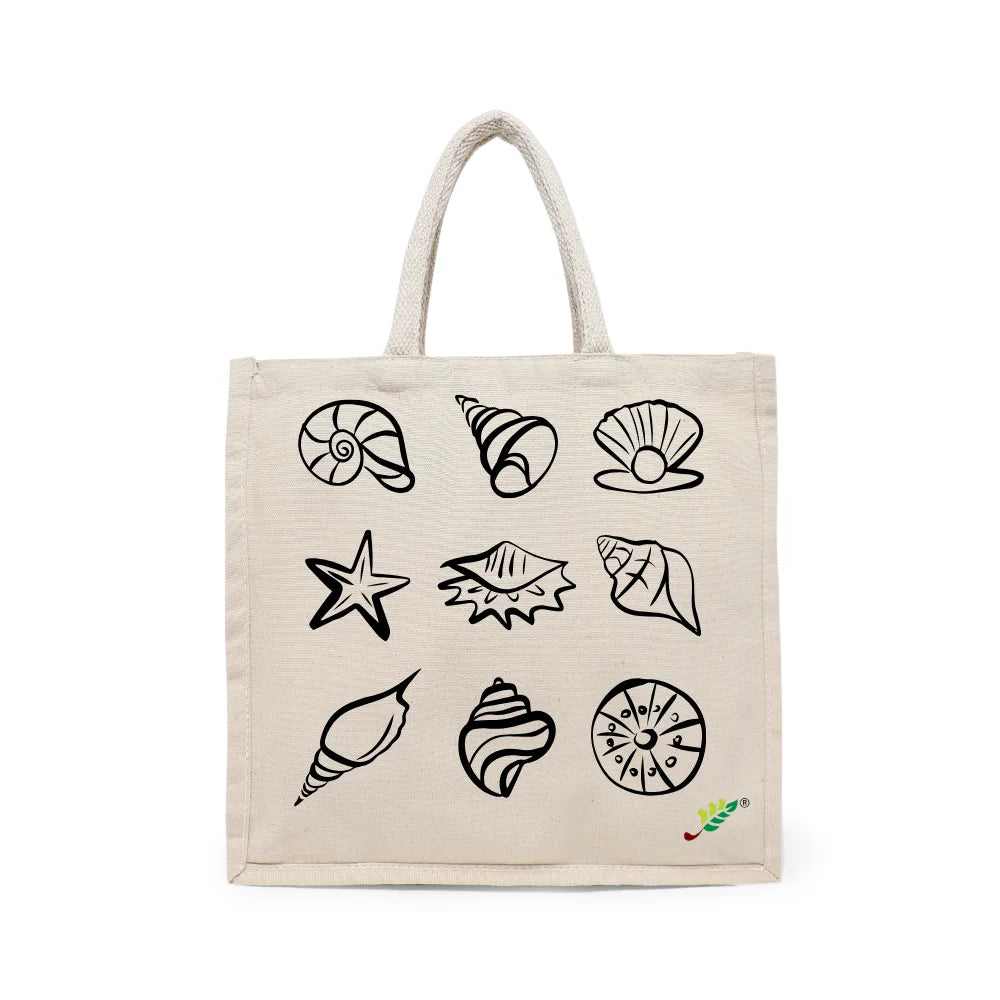 BYFT Coastal Shell Tote Bag – “Ocean Gems” Nautical Reusable Tote | Eco-Friendly Daily Carry Bag (Set of 1)