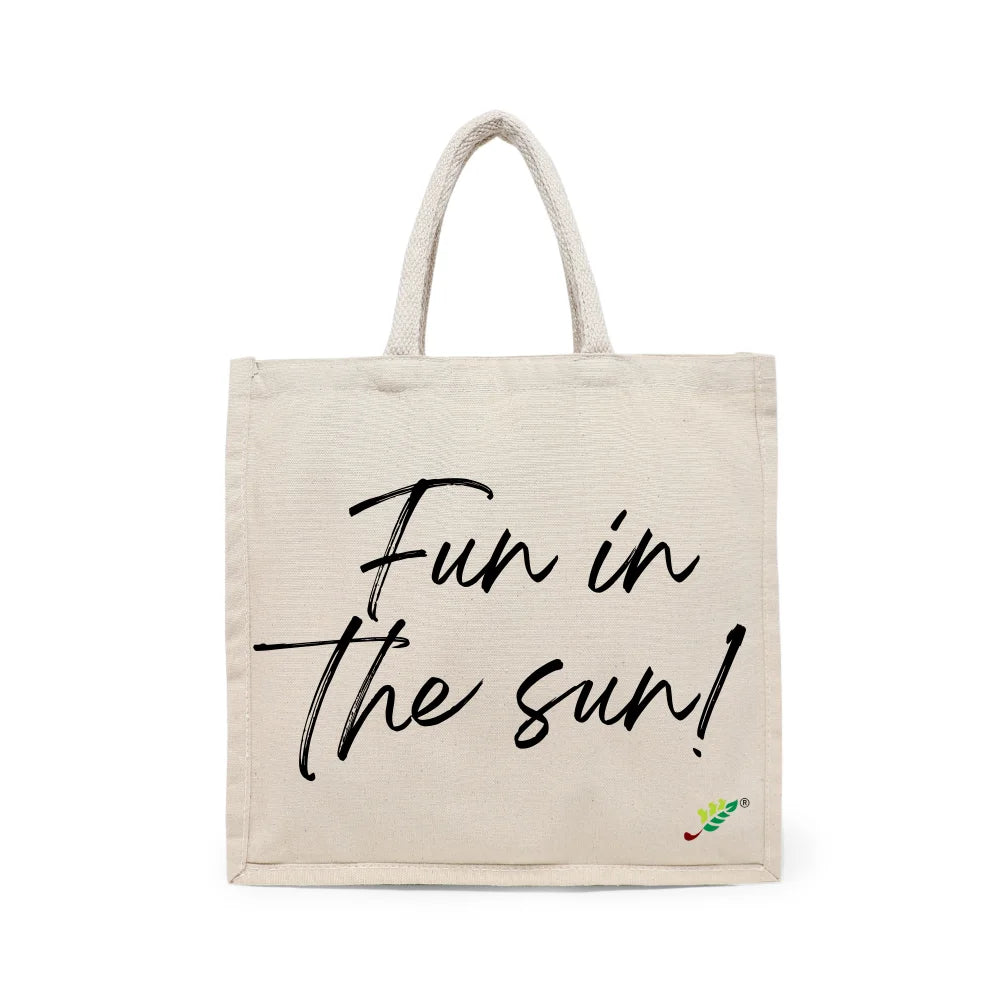 BYFT Summer Vibes Tote Bag – “Fun in the Sun!” Script Printed Reusable Tote | Eco-Friendly Daily Carry Bag (Set of 1)