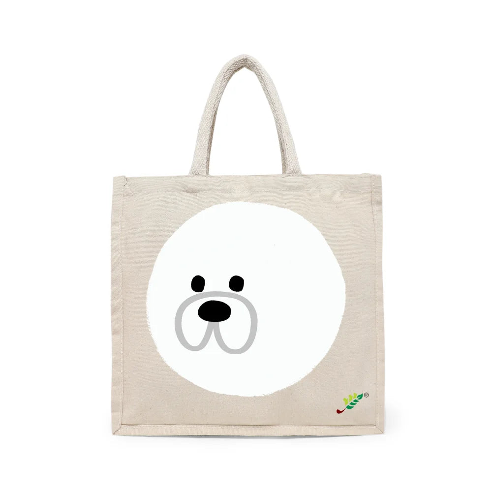 BYFT Minimalist Cute Puppy Tote Bag – Mochi Dog Reusable Tote | Eco-Friendly Daily Carry Bag (Set of 1)