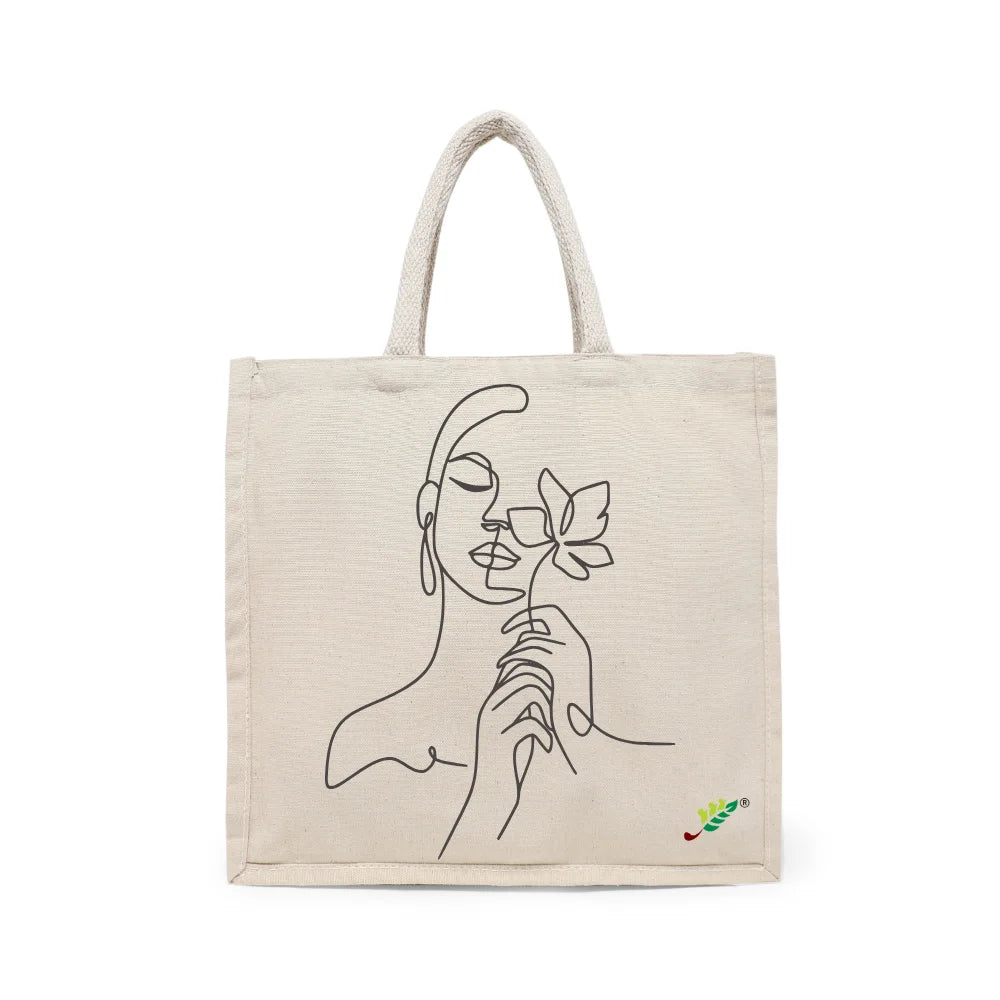BYFT Minimalist Art Tote Bag – “Blossom Muse” Elegant Line Art Printed Tote | Reusable Everyday Carry (Set of 1)