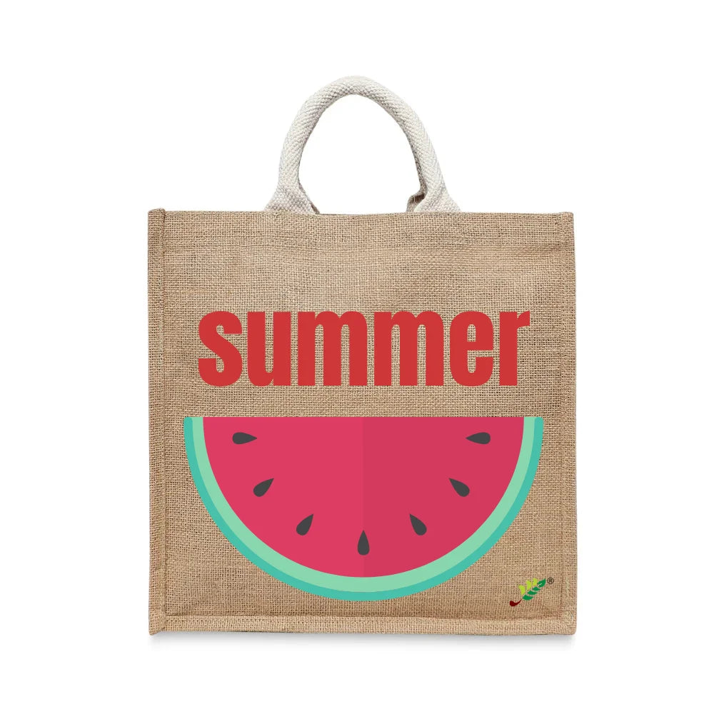 BYFT Summer Watermelon Tote Bag – Vibrant Fruit Slice Printed Reusable Tote | Eco-Friendly Daily Carry Bag (Set of 1)