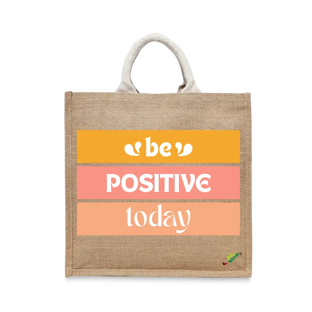 BYFT Motivational Tote Bag "Be Positive Today", Inspirational Printed Reusable Tote Everyday Eco-Friendly Carry Set of 1