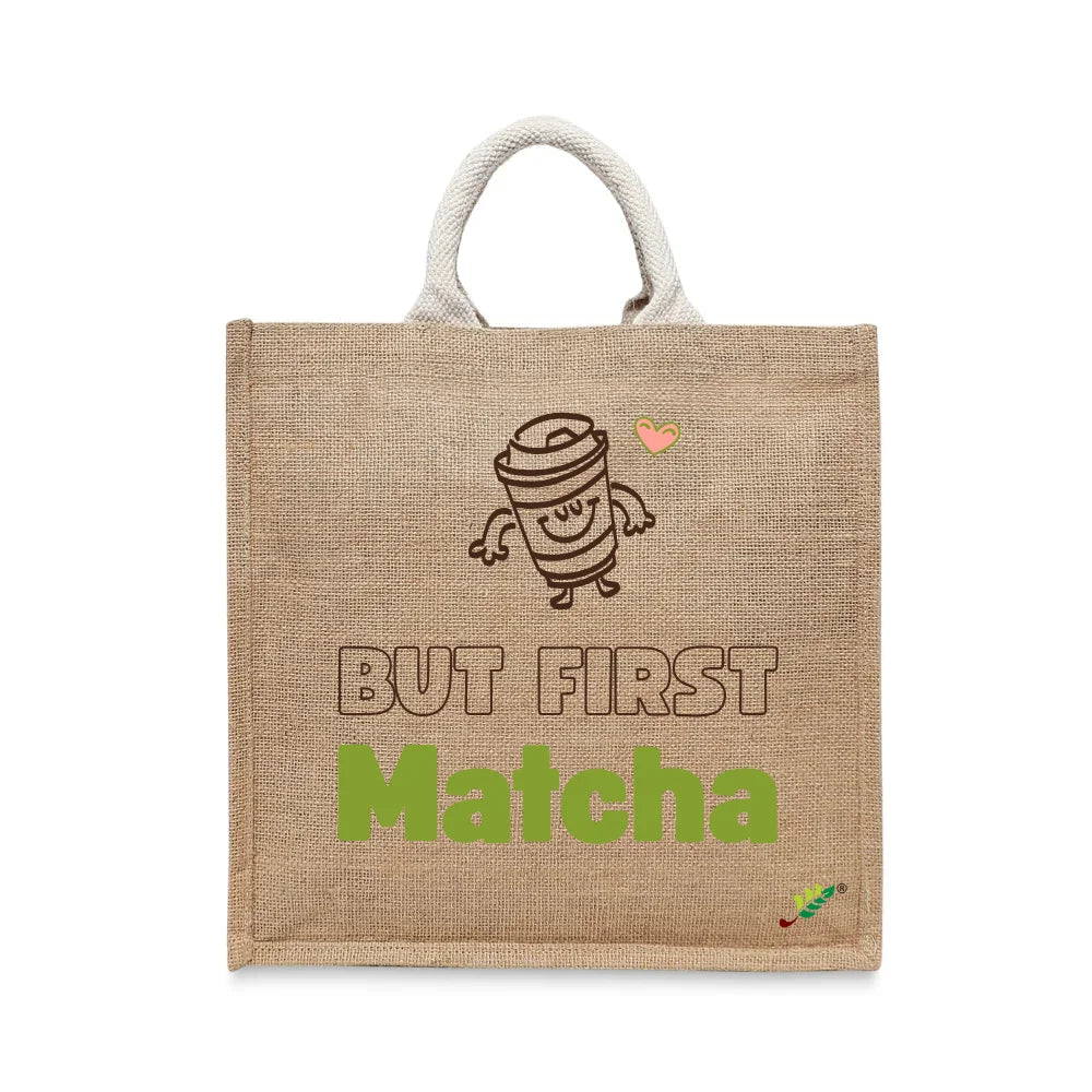 BYFT Cute Typography Tote Bag – “But First Matcha” Playful Printed Tote | Reusable Daily Carry (Set of 1)