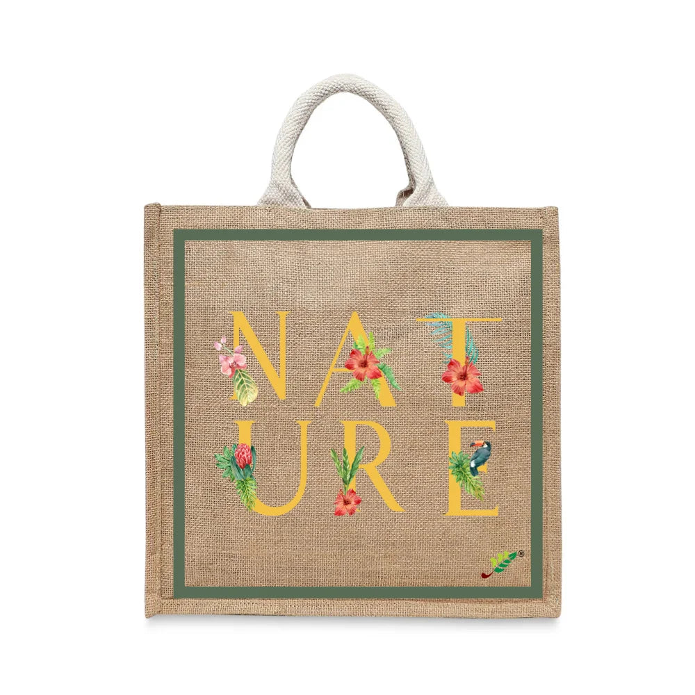 BYFT Tropical Botanical Tote Bag – “NATURE” Floral & Toucan Reusable Tote | Eco-Friendly Daily Carry Bag (Set of 1)