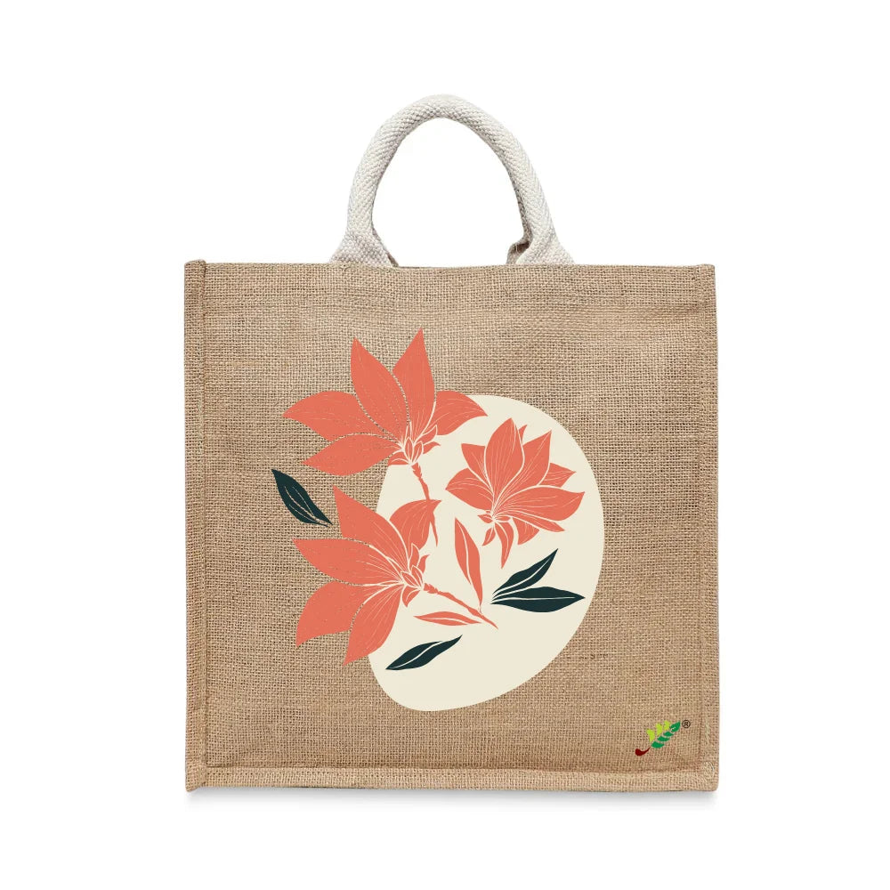 BYFT Elegant Floral Tote Bag – Coral Bloom Printed Reusable Tote | Eco-Friendly Daily Carry Bag (Set of 1)