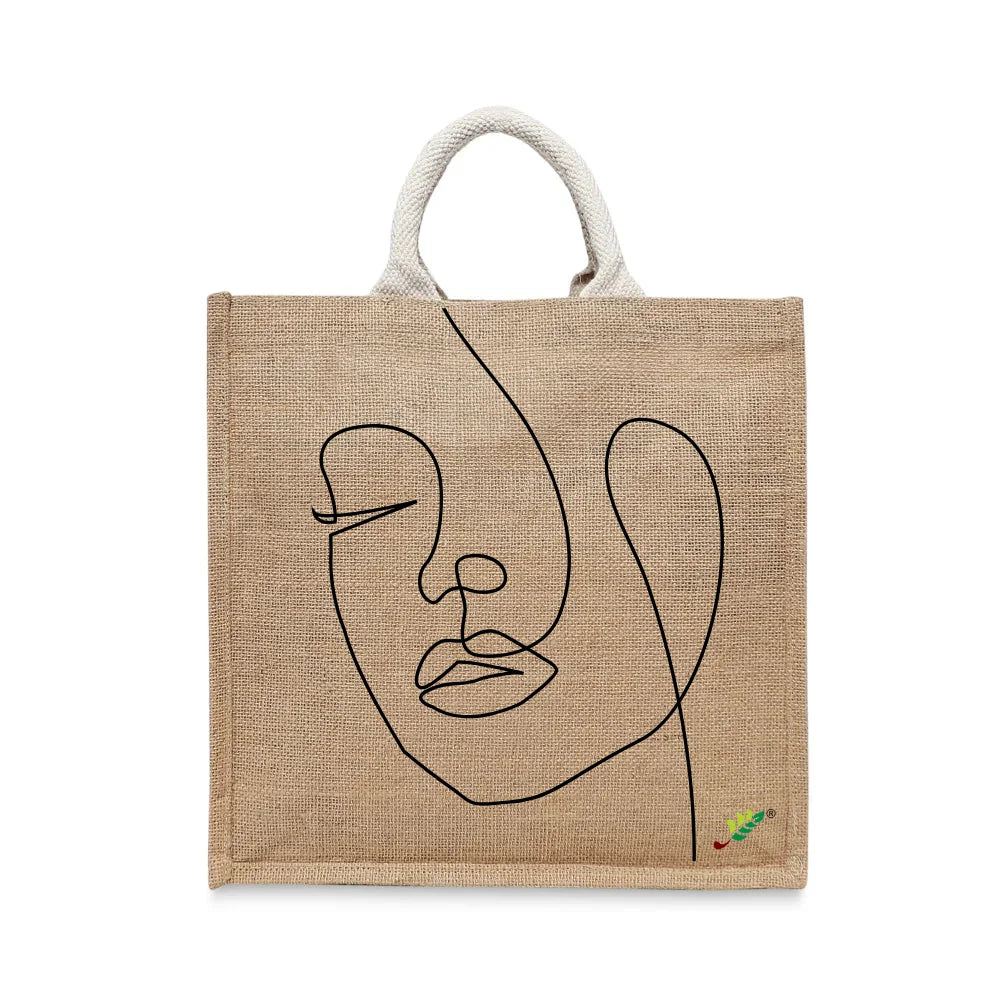 BYFT Minimalist Face Art Tote Bag – “Line of Being” One-Line Printed Reusable Tote | Eco-Friendly Daily Carry Bag (Set of 1)