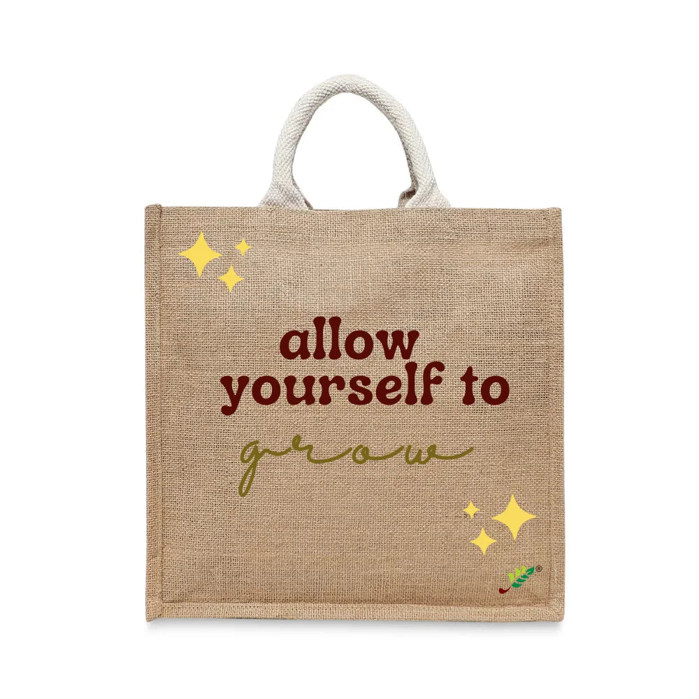 BYFT029589BYFTToteBag-AllowyourselftogrowLaminatedJuteBagWithGussetSetof01-JTTBTS13134