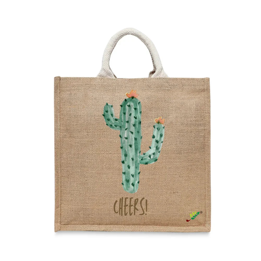 BYFT Aesthetic Desert Tote Bag – “Cactus Cheers!” Bloom Printed Reusable Tote | Eco-Friendly Everyday Carry Bag (Set of 1)