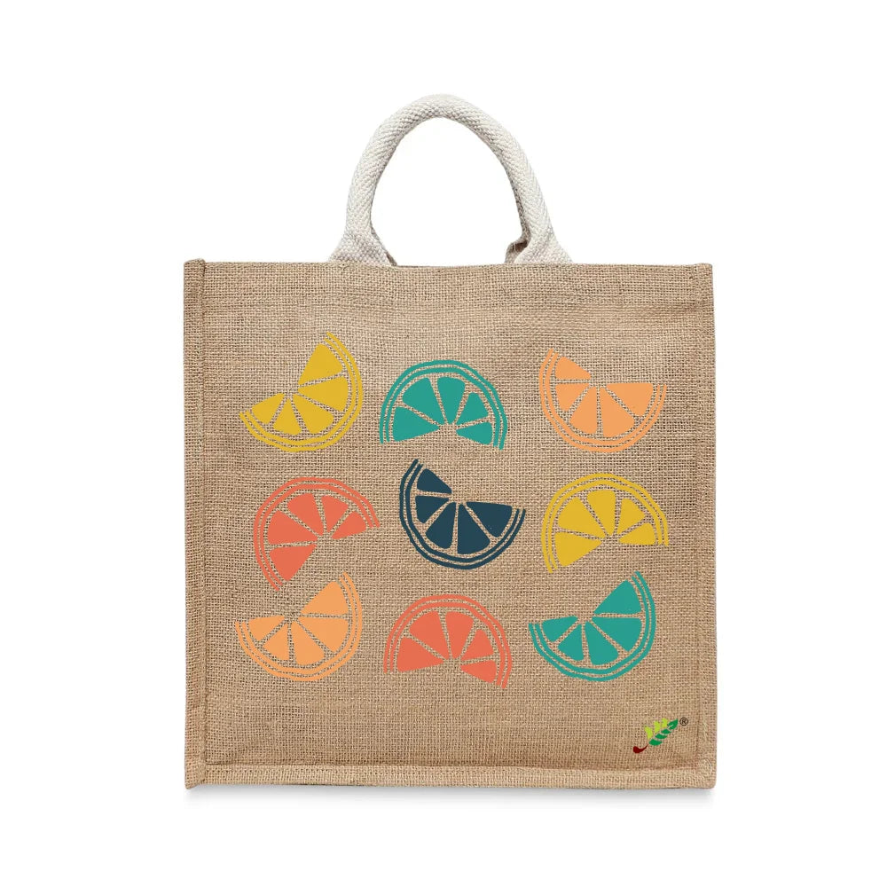 BYFT Vibrant Fruit Tote Bag – Colorful Citrus Slice Printed Reusable Tote | Eco-Friendly Daily Carry Bag (Set of 1)