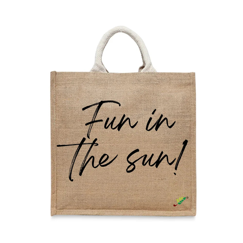 BYFT Summer Vibes Tote Bag – “Fun in the Sun!” Script Printed Reusable Tote | Eco-Friendly Daily Carry Bag (Set of 1)