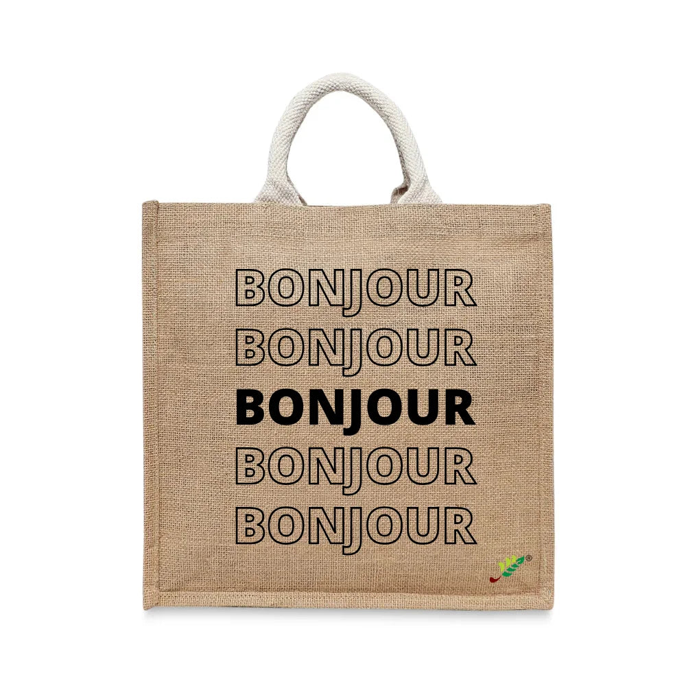 BYFT Typography Tote Bag – “Bonjour” Minimal Text Printed Tote | Reusable Everyday Carry (Set of 1)