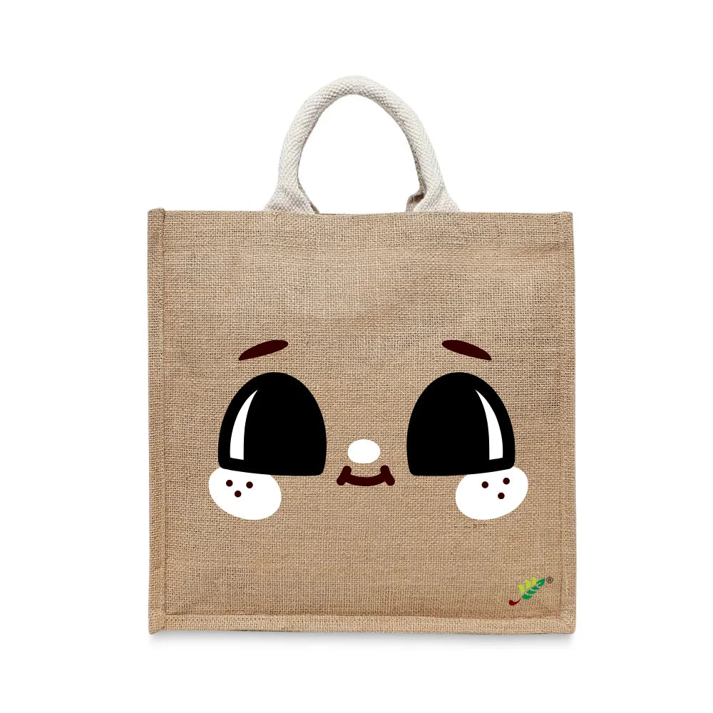 BYFT Adorable Smile Tote Bag – Cute Wide-Eyed Printed Reusable Tote | Eco-Friendly Daily Carry Bag (Set of 1)