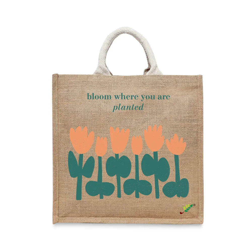 BYFT Inspirational Floral Tote Bag – “Bloom Where You Are Planted” Motivational Printed Tote | Reusable Everyday Carry (Set of 1)