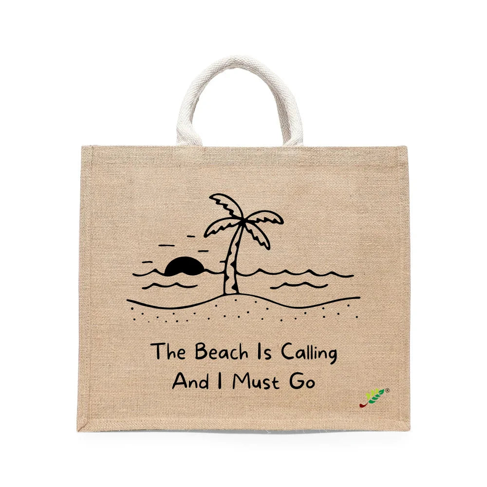 BYFT Tropical Beach Tote Bag – “The Beach Is Calling” Nautical Printed Reusable Tote | Eco-Friendly Daily Carry Bag (Set of 1)
