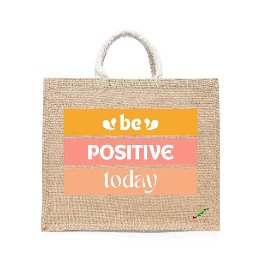 BYFT Motivational Tote Bag "Be Positive Today", Inspirational Printed Reusable Tote Everyday Eco-Friendly Carry Set of 1