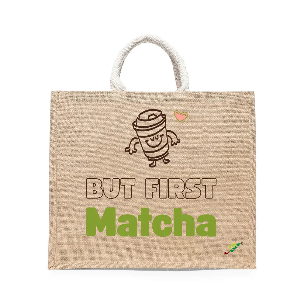 BYFT Cute Typography Tote Bag – “But First Matcha” Playful Printed Tote | Reusable Daily Carry (Set of 1)