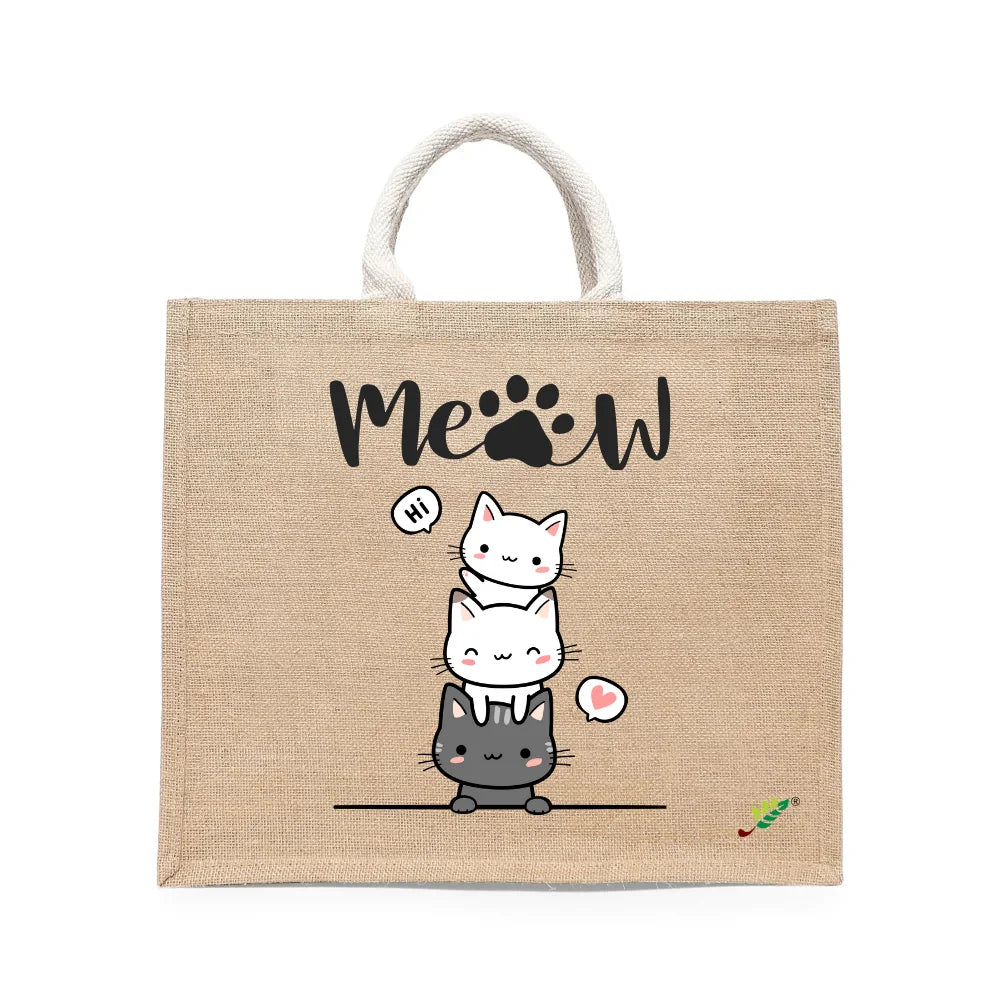 BYFT Cute Stacked Cats Tote Bag – “Hi Meow” Kitten Reusable Tote | Eco-Friendly Daily Carry Bag (Set of 1)