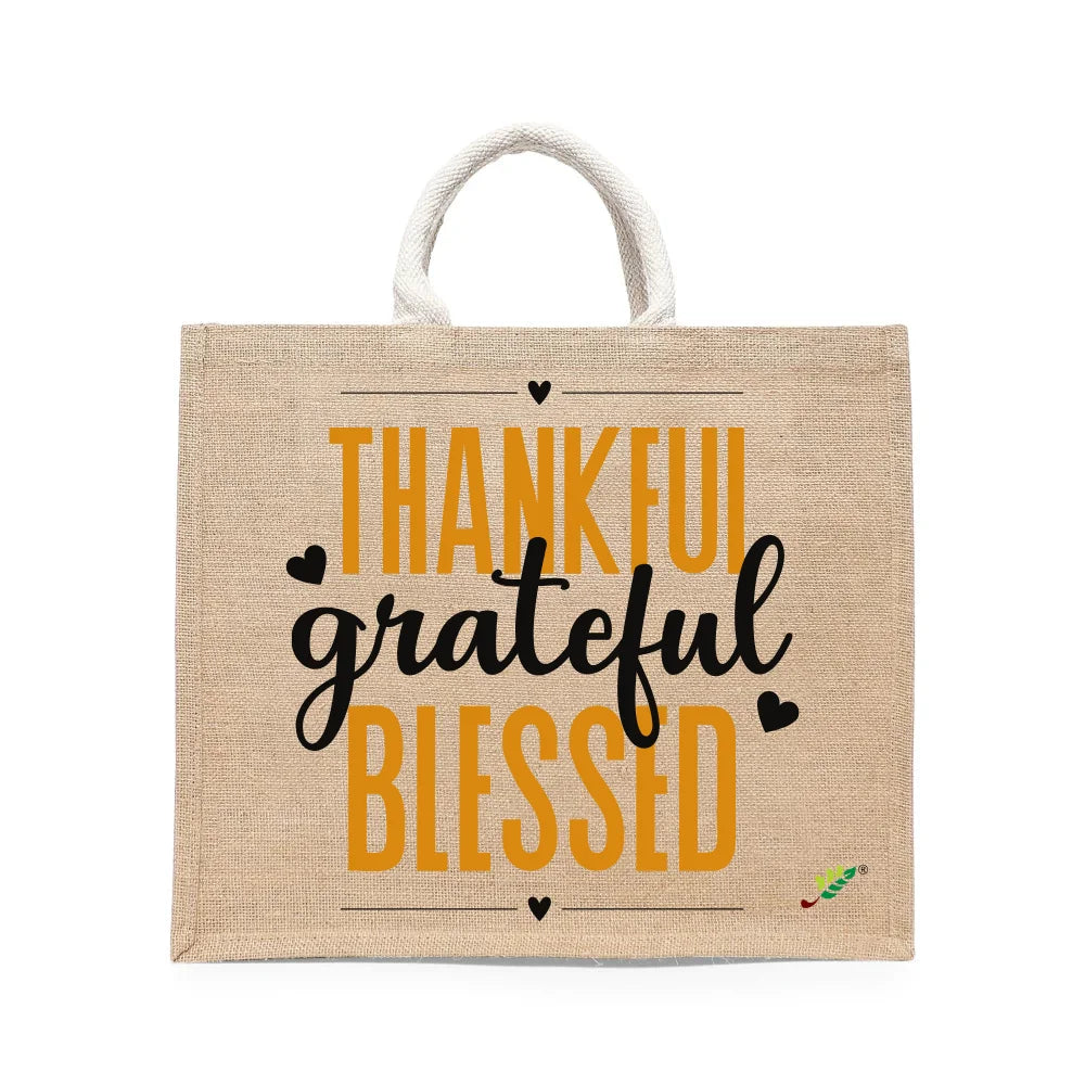 BYFT Inspirational Tote Bag – “Thankful Grateful Blessed” Printed Reusable Tote | Eco-Friendly Daily Carry Bag (Set of 1)