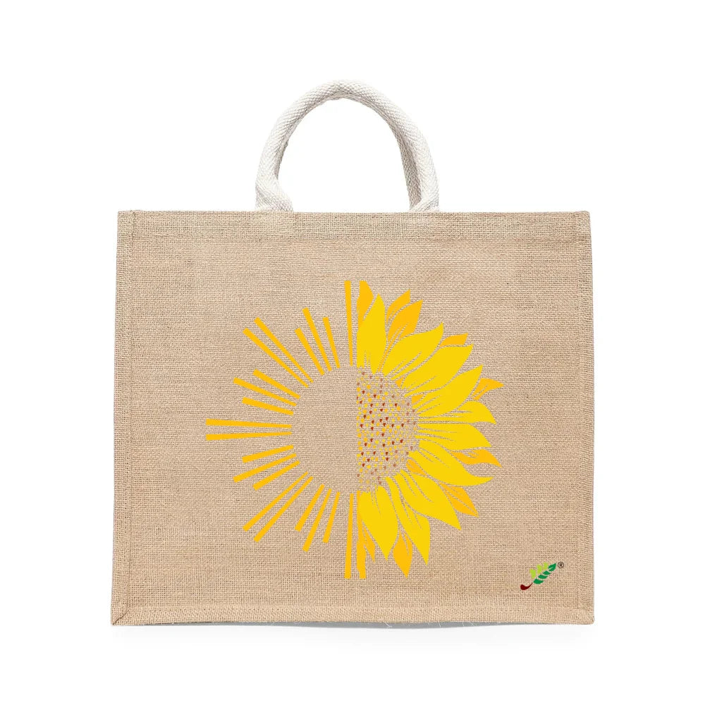 BYFT Artistic Sunflower Tote Bag – Dual-Nature Sun & Sunflower Printed Reusable Tote | Eco-Friendly Daily Carry Bag (Set of 1)