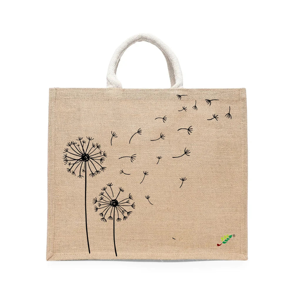 BYFT Aesthetic Nature Line Art Tote Bag – Dandelion Printed Reusable Tote | Eco-Friendly Daily Carry Bag (Set of 1)
