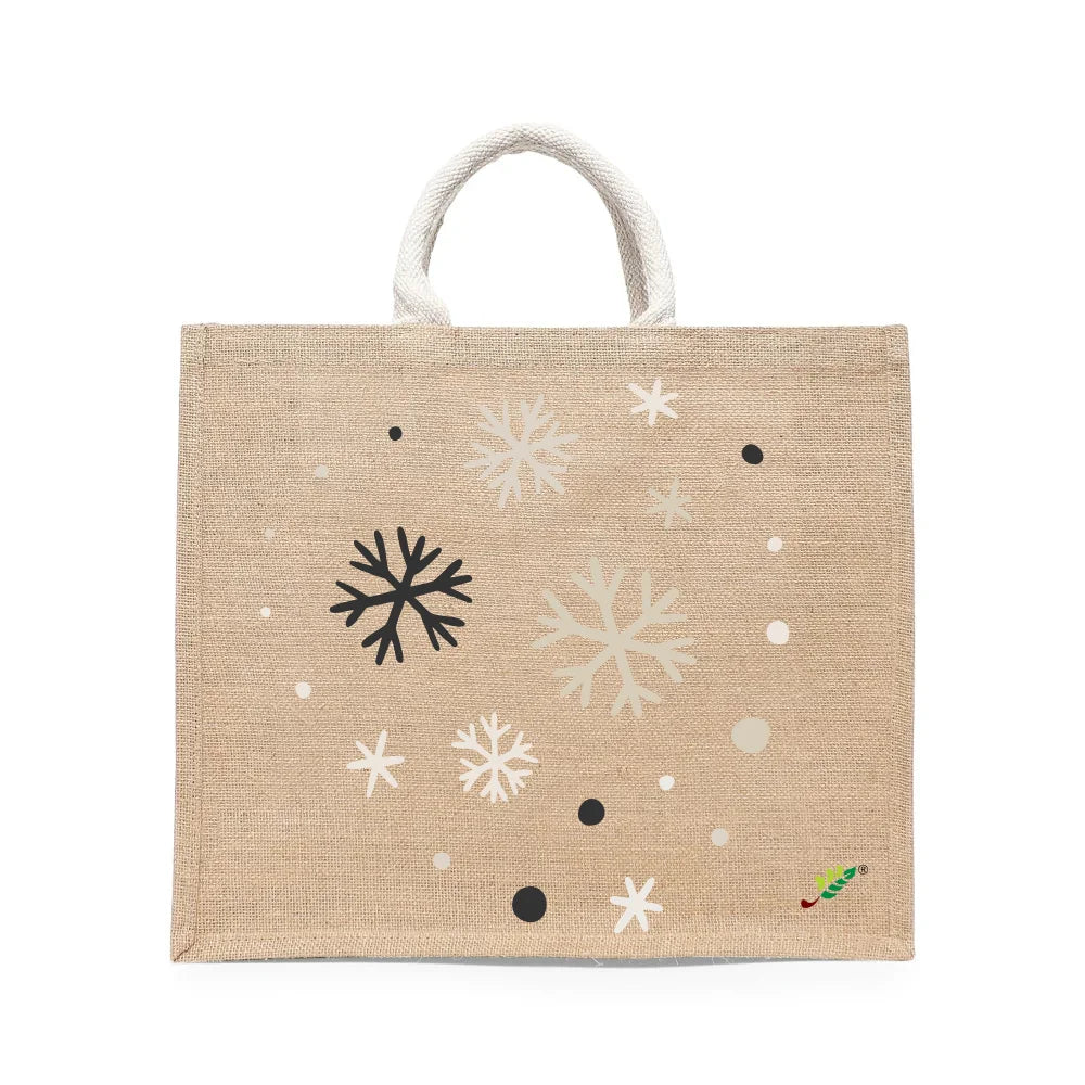 BYFT Winter Snowflakes Tote Bag – Minimalist Festive Snowflake Cluster Printed Reusable Tote | Eco-Friendly Daily Carry Bag (Set of 1)