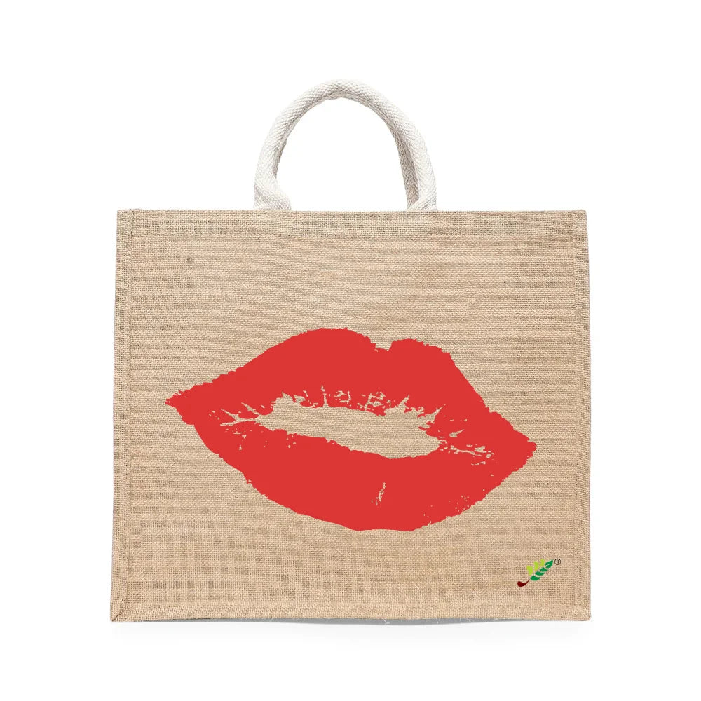 BYFT Red Lip Signature Tote Bag – Iconic Red Kiss Printed Reusable Tote | Eco-Friendly Daily Carry Bag (Set of 1)