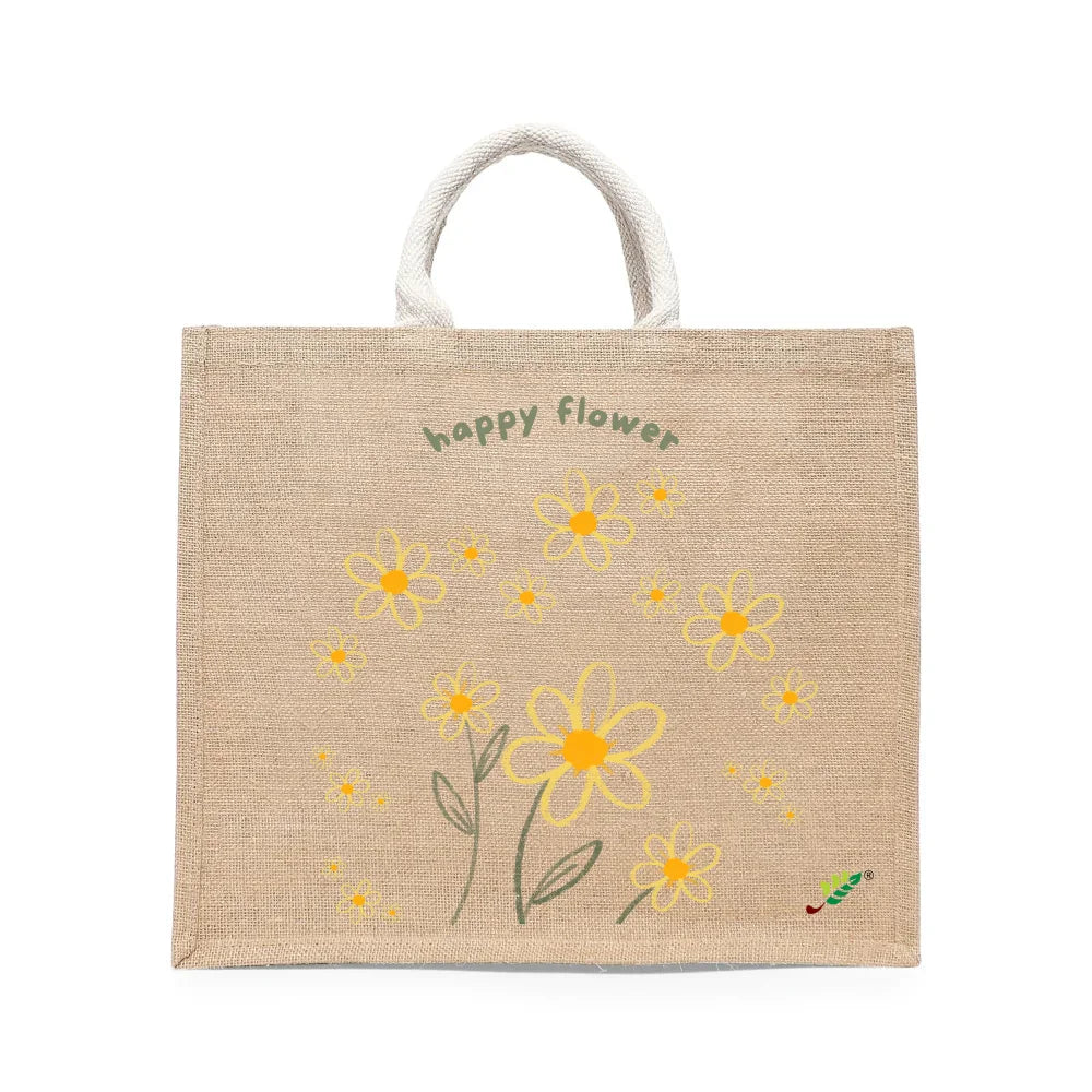 BYFT Whimsical Floral Tote Bag – “Happy Flower” Daisy Reusable Tote | Eco-Friendly Daily Carry Bag (Set of 1)