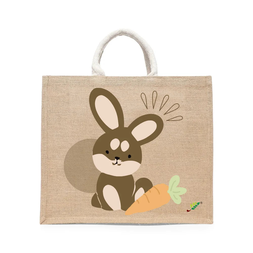 BYFT Adorable Bunny Tote Bag – Brown Rabbit & Carrot Reusable Tote | Eco-Friendly Daily Carry Bag (Set of 1)