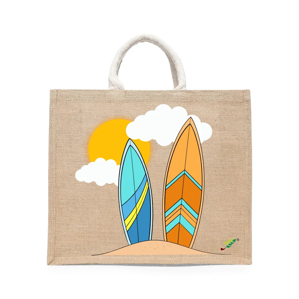 BYFT Tropical Surfboards Tote Bag – Retro Beach Vibes Printed Reusable Tote | Eco-Friendly Daily Carry Bag (Set of 1)