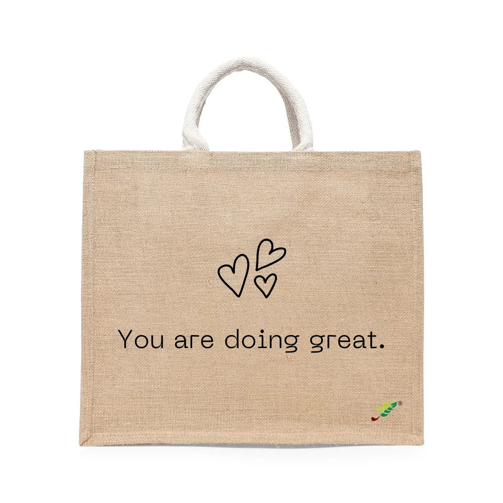 BYFT Inspirational Tote Bag – “You Are Doing Great” Heart Printed Reusable Tote | Eco-Friendly Daily Carry Bag (Set of 1)