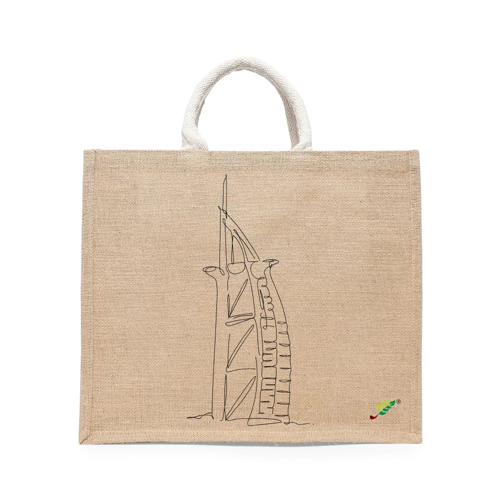 BYFT Minimal Line Art Tote Bag – “Burj Al Arab” Iconic Architecture Printed Tote | Reusable Everyday Carry (Set of 1)