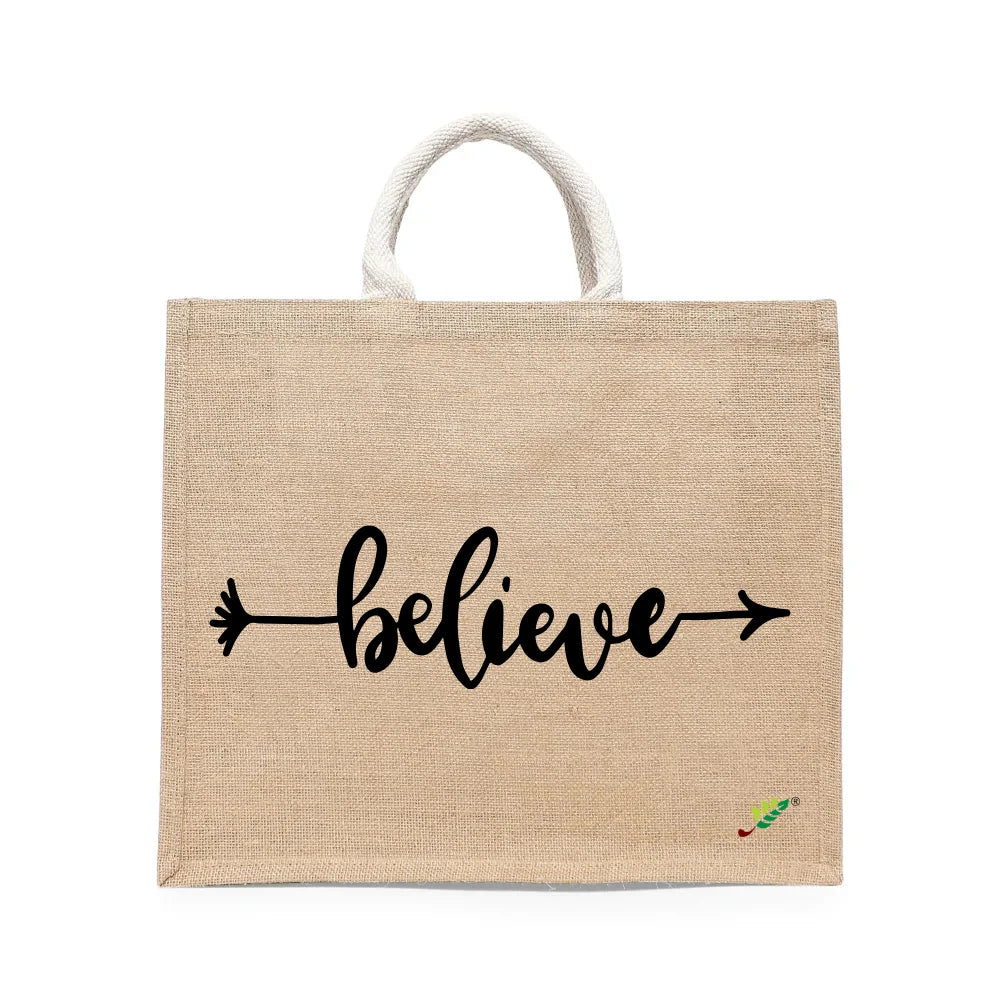 BYFT Minimalist Motivational Tote Bag Believe, Inspirational Printed Reusable Tote Everyday Eco-Friendly Carry Set of 1