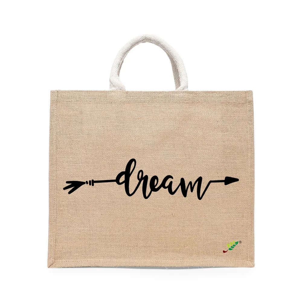 BYFT Inspirational Typography Tote Bag – “Dream” Arrow Printed Reusable Tote | Eco-Friendly Daily Carry Bag (Set of 1)