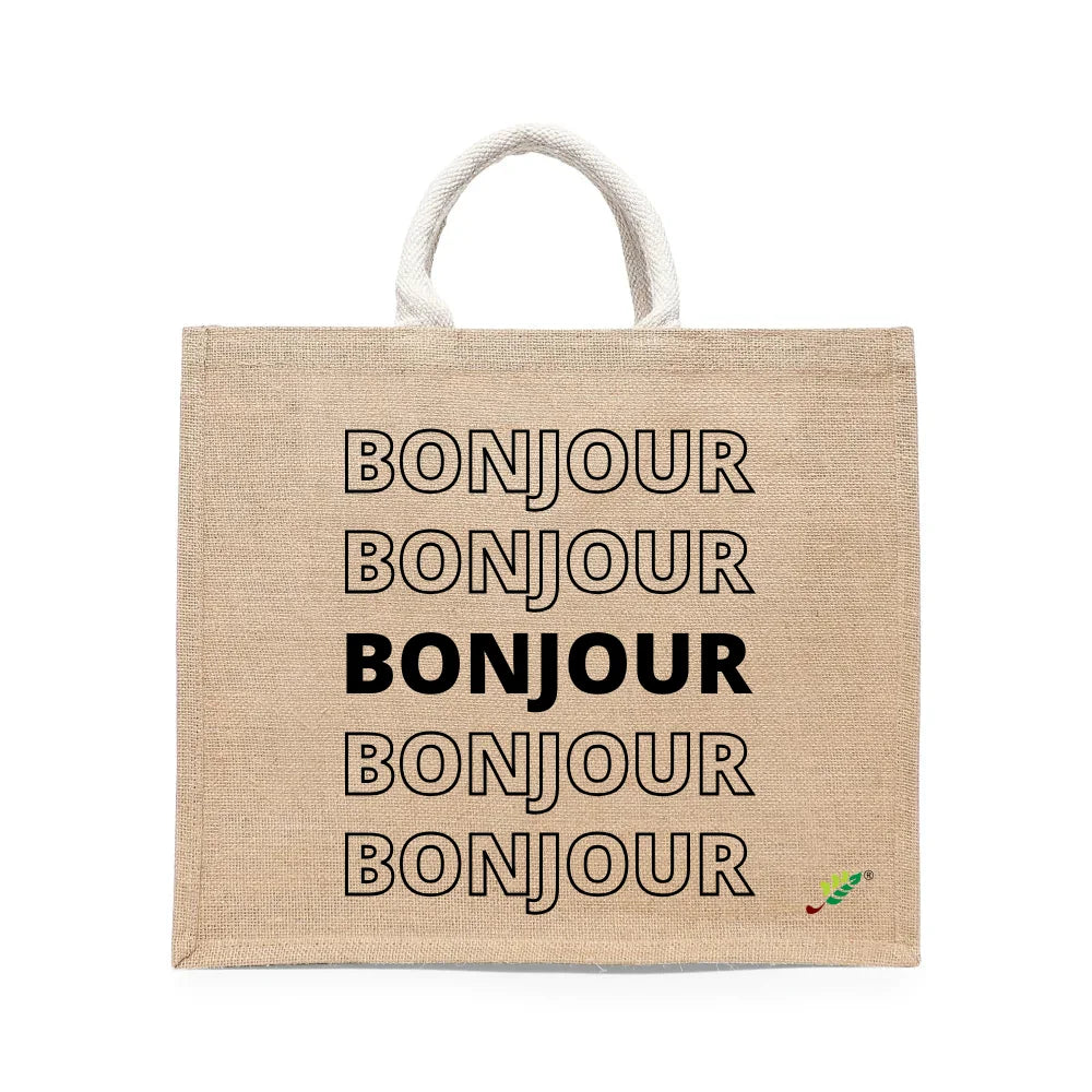 BYFT Typography Tote Bag – “Bonjour” Minimal Text Printed Tote | Reusable Everyday Carry (Set of 1)