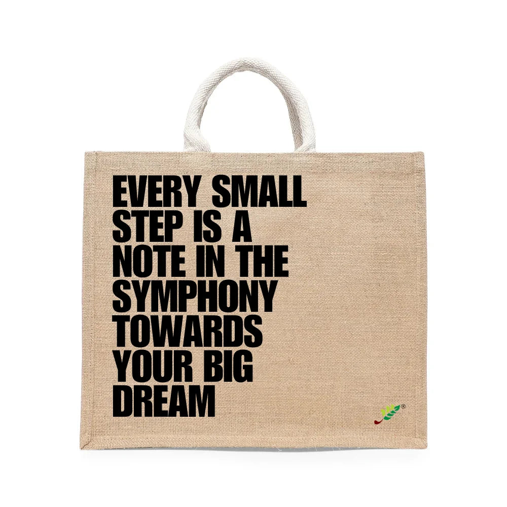 BYFT Inspirational Quote Tote Bag – “Every Small Step” Symphony Printed Reusable Tote | Eco-Friendly Daily Carry Bag (Set of 1)