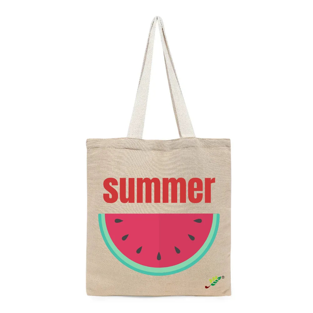 BYFT Summer Watermelon Tote Bag – Vibrant Fruit Slice Printed Reusable Tote | Eco-Friendly Daily Carry Bag (Set of 1)