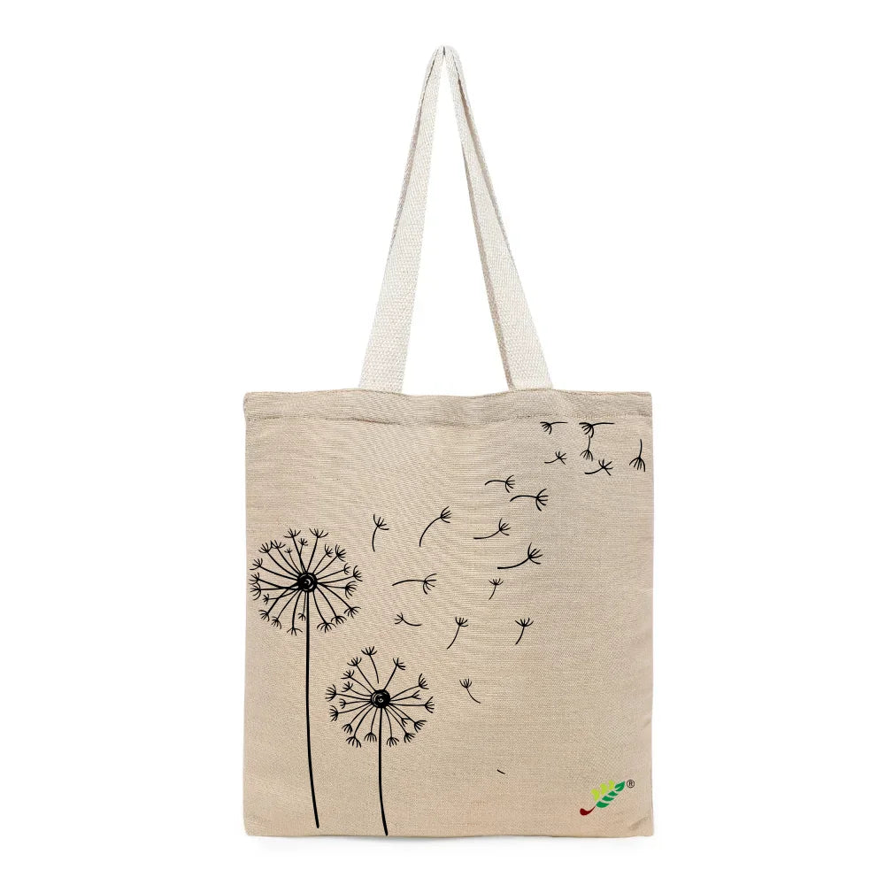 BYFT Aesthetic Nature Line Art Tote Bag – Dandelion Printed Reusable Tote | Eco-Friendly Daily Carry Bag (Set of 1)